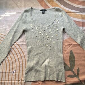 3/$10 August Silk 3/4 Sleeve Metallic Silver Top